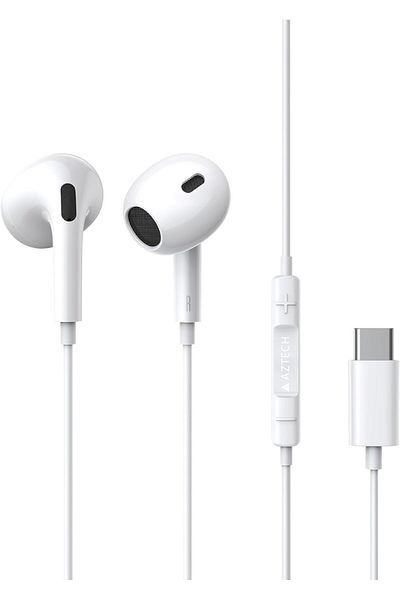 Aztech SuperSonic Type C Headphones – USB-C Wired Earphones with Mic & Volume Control, Noise Cance