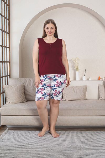 Asel Large Size Wide Strap Sleeve Shortslycra Combed Cotton Fabric Pajama Set