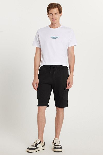 Tudors Men's Relax Fit Relaxed Fit 100% Cotton Cargo Pocket Black Capri Shorts