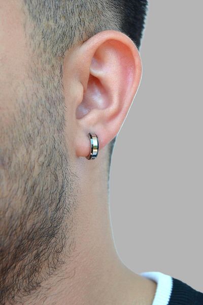 Sacce Scarves&Accessories Men's Steel Compression Cartilage Earring Gray Black