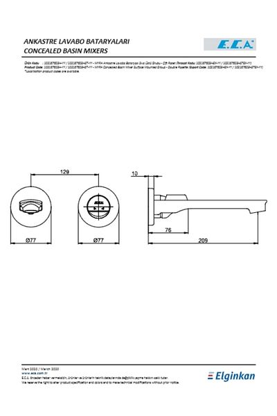 Eca Myra Concealed Sink Faucet Surface Mounted Double Rosette