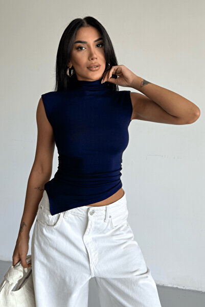 Bipantolon Γυναικεία Αμάνικη Μπλούζα με Πλαϊνή Λεπτομέρεια Draped Lycra Navy Blue