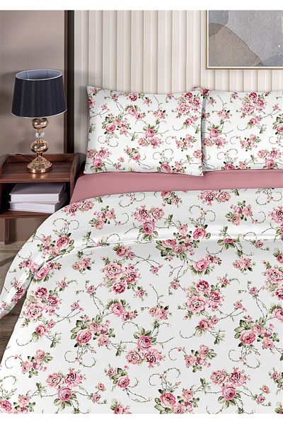 Evim Gardenya 100% Cotton Akfil Cotton Single Duvet Cover Set 160X220Cm Dark Pink Pink