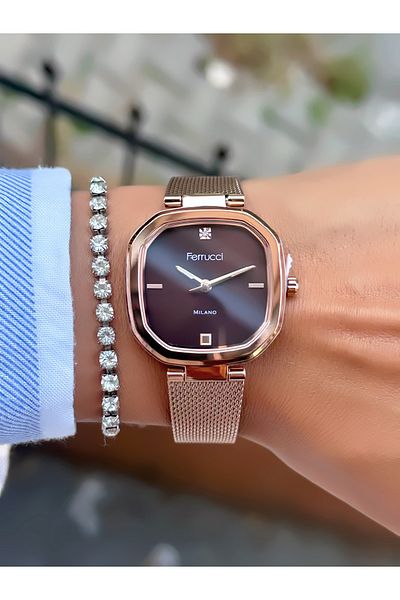 Ferrucci Steel Mesh Cord Women's Wristwatch 3 Atm Waterproof with 2 Years Warranty Mechanism