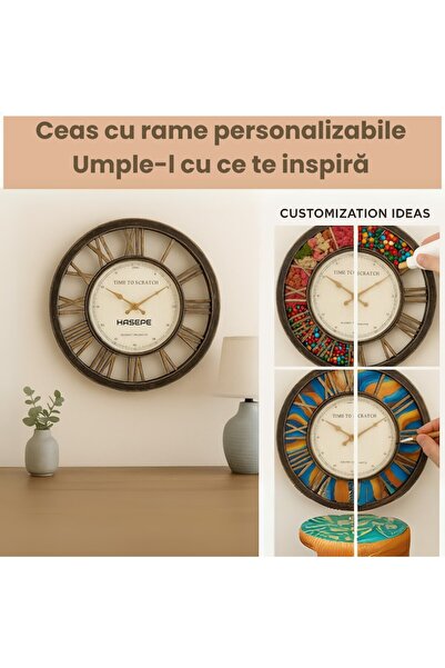 HASEPE Wall Clock 40.6 cm, Bronze Frame with Roman Numerals and Gold Indicators, Vintage Design