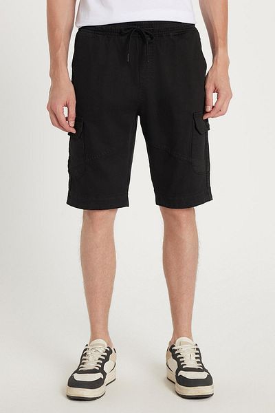 Tudors Men's Relax Fit Relaxed Fit 100% Cotton Cargo Pocket Black Capri Shorts
