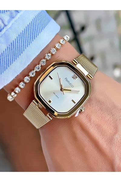 Ferrucci Steel Mesh Cord Women's Wristwatch 3 Atm Waterproof with 2 Years Warranty Mechanism