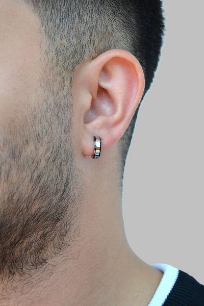 Sacce Scarves&Accessories Men's Steel Compression Cartilage Earring Gray Black