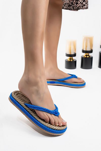 Blyss Women's Straw Blue Flip Flops