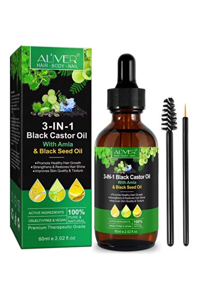 ALİVER Премиум 3 в 1 масло с рициново масло, амла и негрилика, 100% за растеж...
