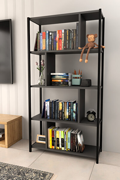 Remaks LARGE 5 RAFLI Kitaplık Kütüphane Hareketli Raflı Dekoratif Kitaplık-ANTRASİT