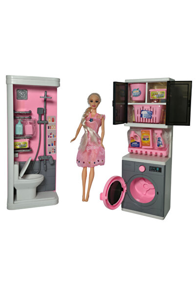 RAF Store Cindy Doll Banyolu Çamaşır Makineli Sarışın Örgü Saçlı Oyuncak Model Bebek Seti