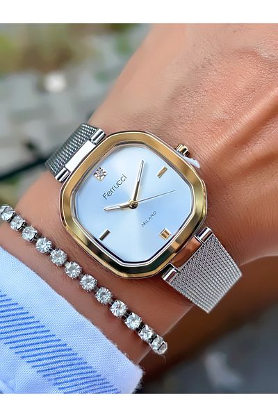Ferrucci Steel Mesh Cord Women's Wristwatch 3 Atm Waterproof with 2 Years Warranty Mechanism