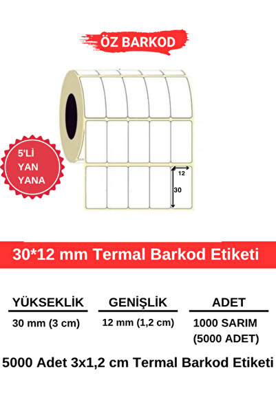ÖZ BARKOD Barkod Etiketi 30mm*12mm – 5000Adet(Sarım) | Net Baskı, Gerçek Uzun...