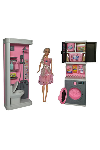 RAF Store Cindy Doll Banyolu Çamaşır Makineli Sarışın Örgü Saçlı Oyuncak Model Bebek Seti