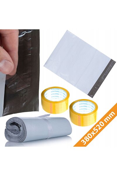 Rosfix Foliopaki białe z czarnym kolorem wewnątrz 38x52cm + 2x Taśma pakowa żółta 48 mm x 50m