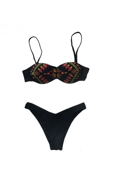 OEM Women's Swimsuit, Black with Rhinestones, Balconette Bra with Push-up, Brazilian Slip