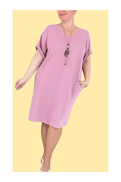 Barato Λινό φόρεμα Premium με λεπτομέρεια τσέπης σε μεγάλο μέγεθος