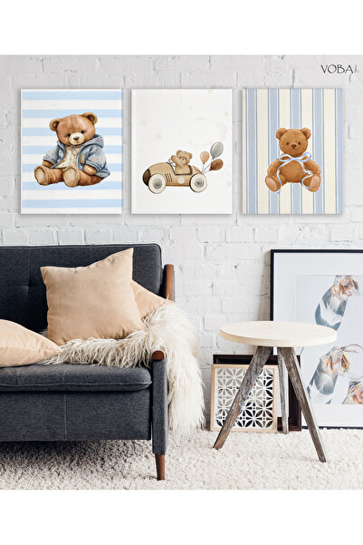 VOBA STORE 3 PARÇA ÇOCUK ODASI İÇİN DEKORATİF AYICIK TABLO SETİ