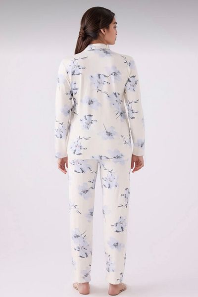 Pierre Cardin Women's Shirt Collar Long Sleeve Patterned Pajama Set