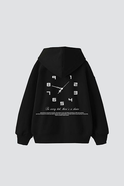 Sekizbiraltı 816 Ρολόι με στάμπα Oversize Unisex Μαύρο Hoodie
