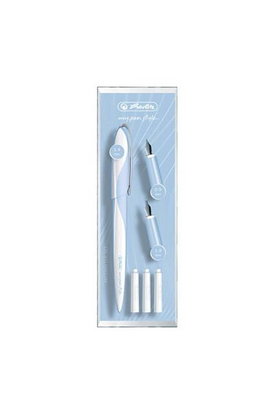 Herlitz Stilul My.pen, stilou caligrafic, 3 penițe (0,9/1,4/1,9 mm), material plastic, culoare albastru deschis