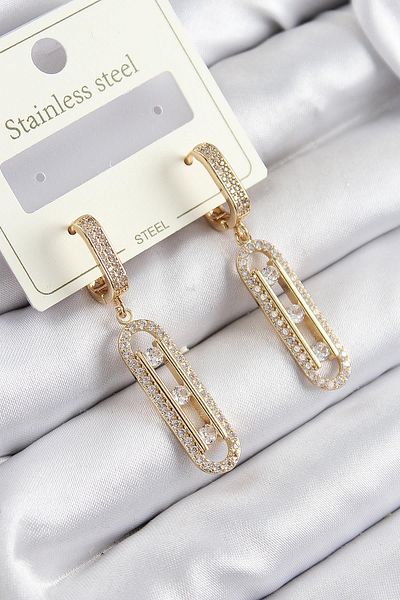 Esnoria 316L Steel Zircon Stone Dangle Messika Model Gold Color Women's Earrings