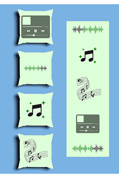 GREENDECOR Bohemian Geometric Line Shapes Special Design 4 Pcs. Double Side Printed Throw Pillow Cover and 1 Pcs. Runner