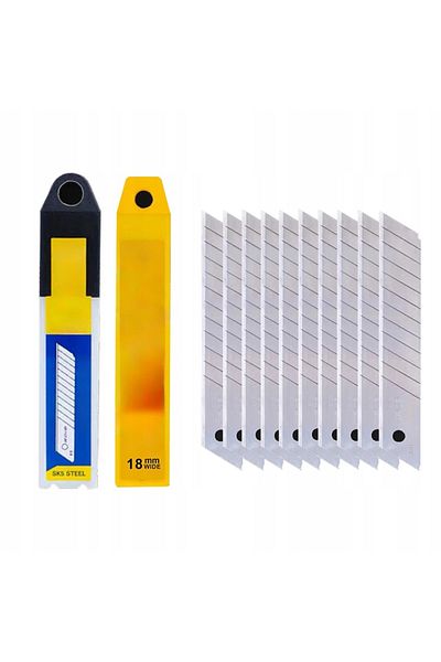 Rosfix Zestaw wymiennych ostrzy do nożyka do tapet 18mm 10 szt. + Nożyk do tapet aluminiowy