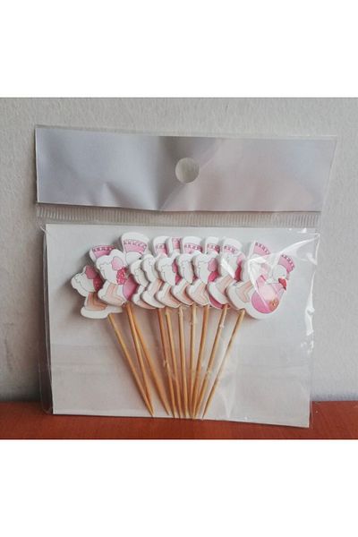 AKTEZ-EL 10 Pieces 3 Packs Embossed Baby Girl Themed Cake Picks