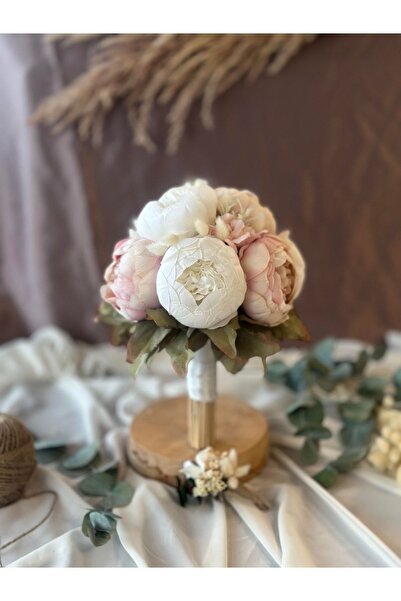 Lotus Hediye Yeni Sezon Soft Şakayık Gelin Buketi- Beyaz/pembe Gelin Çiçeği-d...