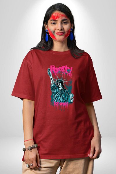 Angemiel Freedom Forever Red Oversize Women's Men's Front Printed T-Shirt