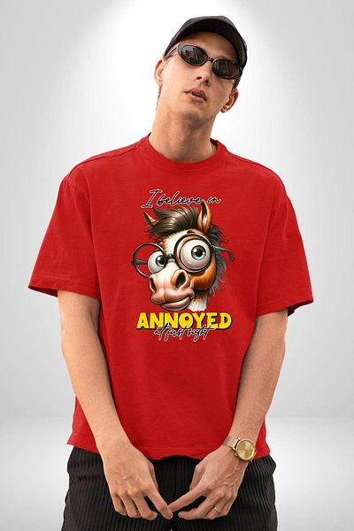 Angemiel Eyeglasses Edgy Horse Comedy Red Oversize Women Men Front Printed T-Shirt
