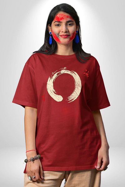 Angemiel تي شيرت Zen Circle Infinite Balance and Peace Yoga باللون الأحمر كبير الحجم للنساء والرجال مطبوع من الأمام