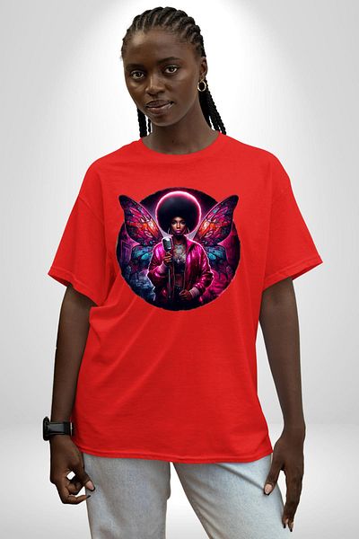 Angemiel Pink Shiny Winged Red Oversize Women's Men's Front Printed T-Shirt