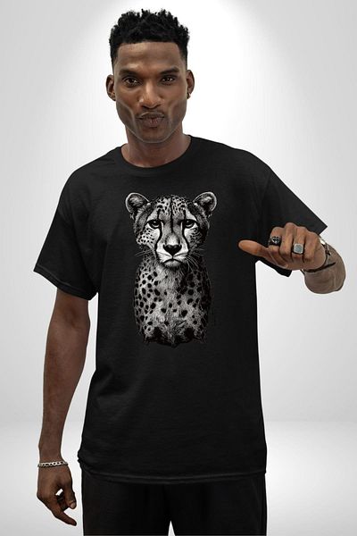 Angemiel Leopard Black White Black Oversize Women's Men's Front Printed T-Shirt