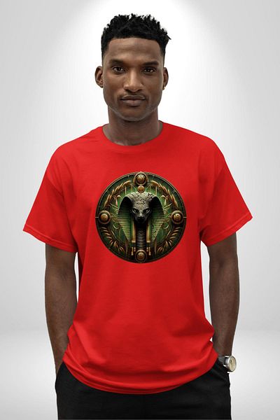 Angemiel Egyptian Mythology Renenutet Nature and Protection Red Oversize Women Men Front Printed T-Shirt