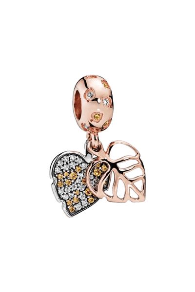 OEM Charm compatible with Pandora bracelet, Sparkling Leaves model, made of silver, rose gold color