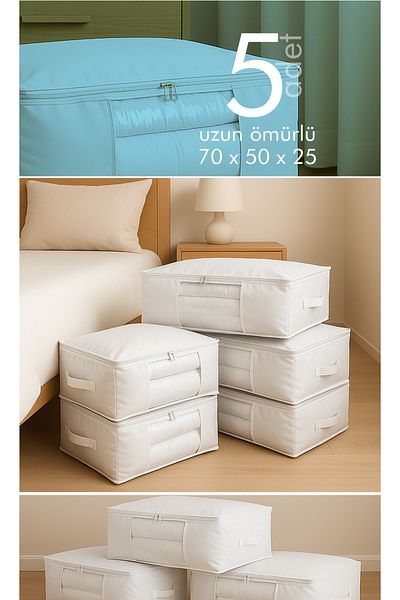Vedsey Home Organizer Set of 5 Large Size 70X50X25Cm Sofa Bed with Window & under Bed, Quilt & Pillow Organizer Bag White