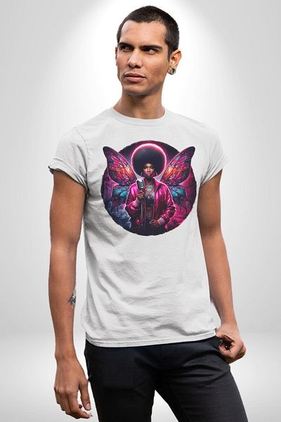 Angemiel Pink Shiny Wings White Oversize Women's Men's Front Printed T-Shirt