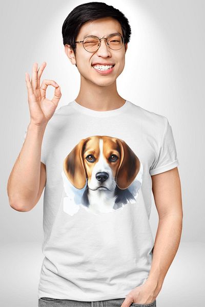 Angemiel تي شيرت Beagle Clever Cute Small Breed Dog أبيض كبير الحجم للنساء والرجال مطبوع من الأمام