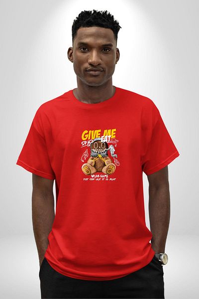 Angemiel Astronaut Bear Graphic Design Red Oversize Women's Men's Front Printed T-Shirt