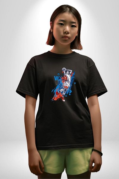 Angemiel Dynamism Basketball Love Athlete Design Black Oversize Women's Men's Front Printed T-Shirt