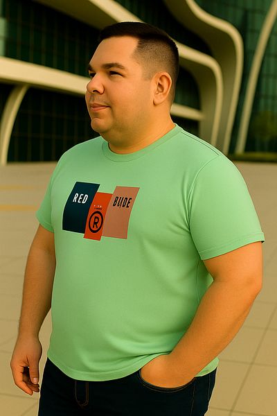 Maccali Men's Printed Short Sleeve Large Size Loose Green T-Shirt
