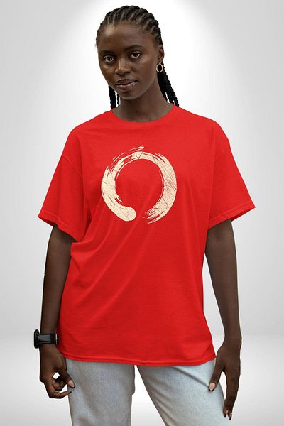 Angemiel تي شيرت Zen Circle Infinite Balance and Peace Yoga باللون الأحمر كبير الحجم للنساء والرجال مطبوع من الأمام