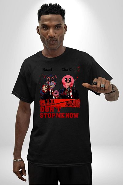 Angemiel  Bear & Bunny Bloody Donut Black Oversize Women's Men's Front Printed T-Shirt
