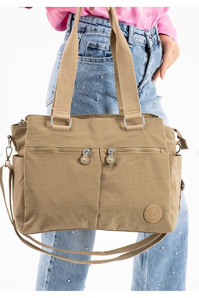 lucky horse Talis Women's Large Size 6 Compartment Water Resistant Crinkle Fabric Crossbody Hand and Shoulder Bag