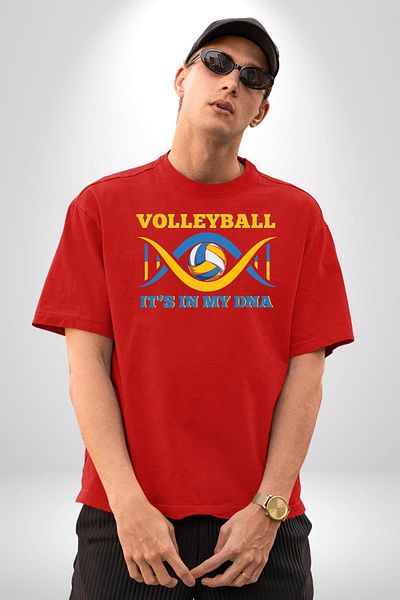 Angemiel Volleyball Is in My Dna Written Red Oversize Women's Men's Front Printed T-Shirt