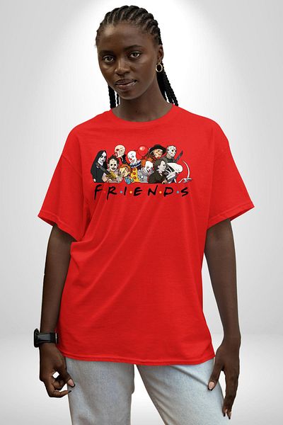 Angemiel Horror Movie Dating Red Oversize Women's Men's Front Printed T-Shirt