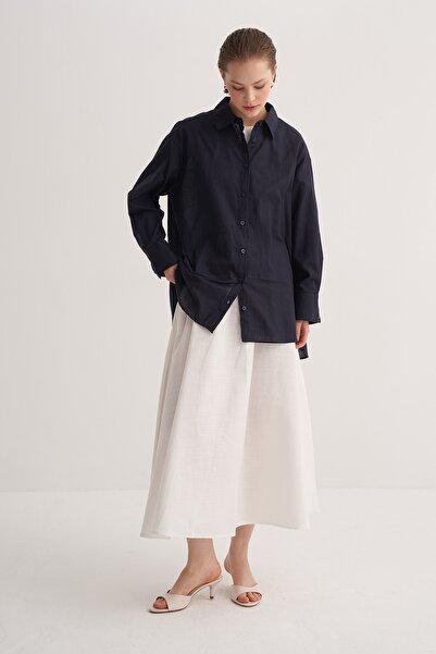 EBU Prive Жіноча сорочка з органічної бавовни Oversize з капюшоном, синя